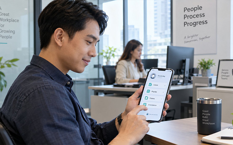 employee-checking-secure-mobile-hr-application-for-leave-and-payslips-on-smartphone